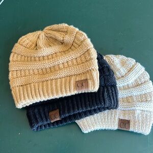 CC Beanies - Lot of 3 C.C. Beanies Black, Brown, White/gold